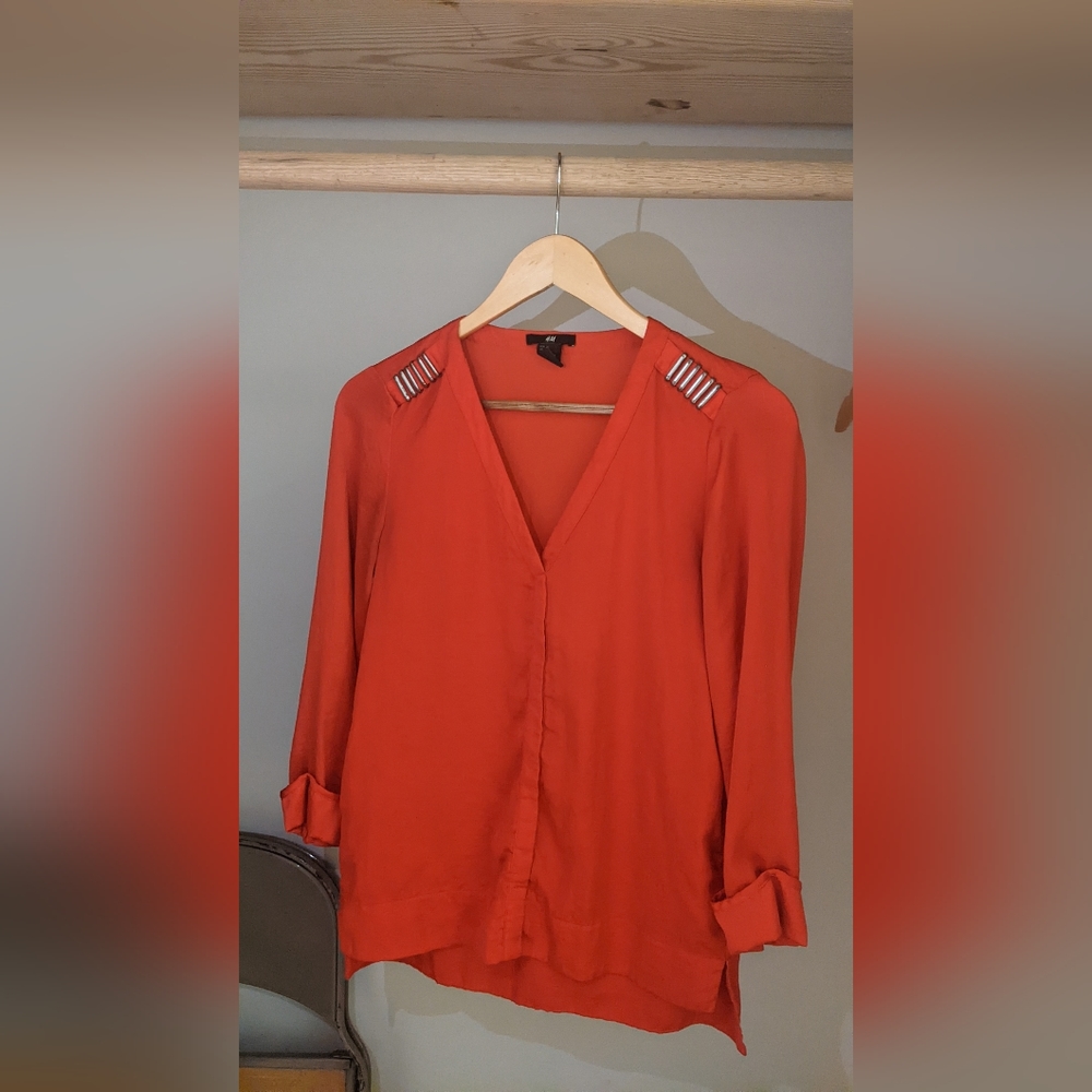 Silk red H&M top with metallic details